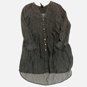 Liverpool Black Chambray High Low Tunic Top Boho Vibes Small Long Sleeve New